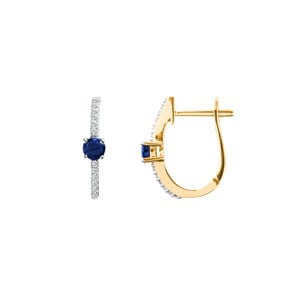 Créoles or jaune 750/18 ct avec saphir ronde et diamants 0.12 ct H/si