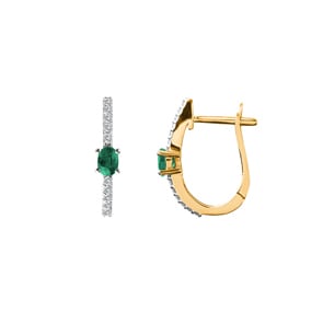 Kreolen 750/18 K Gelbgold mit Smaragd oval & Diamanten 0.12 ct H/si
