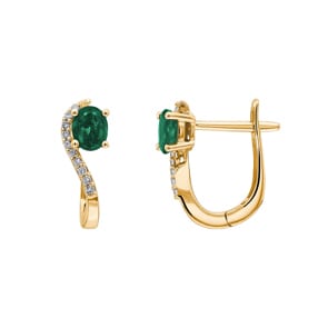 Créoles or jaune 750/18 ct avec émeraude ovale et diamants 0.08 ct H/si