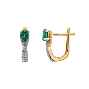 Kreolen 750/18 K Gelbgold mit Smaragd oval und Diamanten 0.12 ct H/si