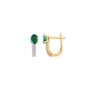 Créoles or jaune 750/18 ct avec émeraude ovale et diamants 0.13 ct H/si