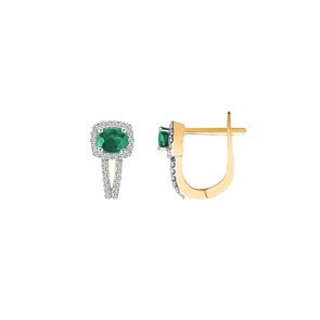 Créoles or jaune 750/18 ct avec émeraude ovale et diamants 0.24 ct H/si