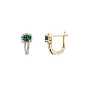 Kreolen 750/18 K Gelbgold mit Smaragd oval und Diamanten 0.24 ct H/si