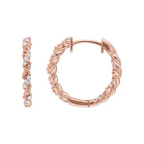 Créoles torsadées or rosé 750/18 ct avec diamants 0.18 ct