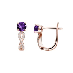 Kreolen 750/18 K Roségold mit Amethyst rund und Diamanten 0.11 ct H/si
