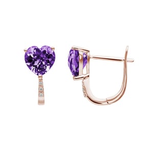 Kreolen 750/18 K Roségold mit Amethyst und Diamanten 0.01 ct H/si