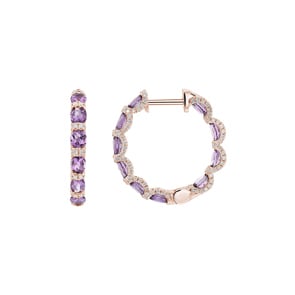 Kreolen 750/18 K Roségold mit Amethysten & Diamanten 0.67 ct H/si