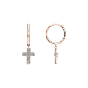 Kreolen 750/18 K Roségold mit Diamanten 0.12 ct H/si, Kreuz