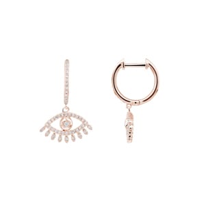 Kreolen 750/18 K Roségold mit Diamanten 0.24 ct H/si, Evil Eye