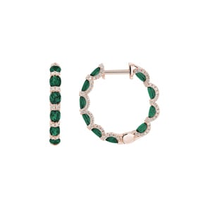 Créoles or rosé 750/18 ct avec émeraudes & diamants 0.67 ct H/si