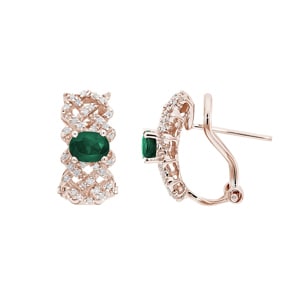 Kreolen 750/18 K Roségold mit Smaragden und Diamanten 0.17 ct H/si