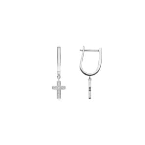 Kreolen 750/18 K Weissgold mit Diamanten 0.07 ct H/si, Kreuz