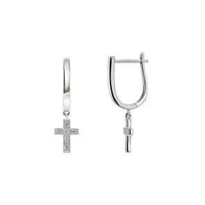 Kreolen 750/18 K Weissgold mit Diamanten 0.07 ct H/si, Kreuz