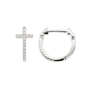 Kreolen 750/18 K Weissgold mit Diamanten 0.09 ct H/si, Kreuz