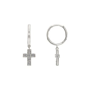 Kreolen 750/18 K Weissgold mit Diamanten 0.12 ct H/si, Kreuz