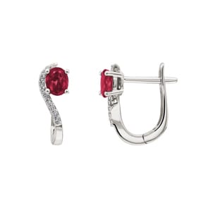 Kreolen 750/18 K Weissgold mit Rubin oval und Diamanten 0.08 ct H/si