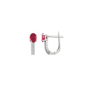 Kreolen 750/18 K Weissgold mit Rubin oval und Diamanten 0.13 ct H/si