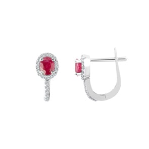 Kreolen 750/18 K Weissgold mit Rubin oval und Diamanten 0.17 ct H/si