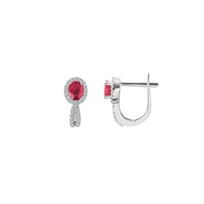 Kreolen 750/18 K Weissgold mit Rubin oval und Diamanten 0.22 ct H/si