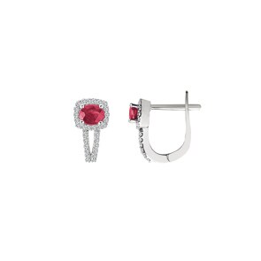 Créoles or gris 750/18 ct avec rubis ovale et diamants 0.24 ct H/si