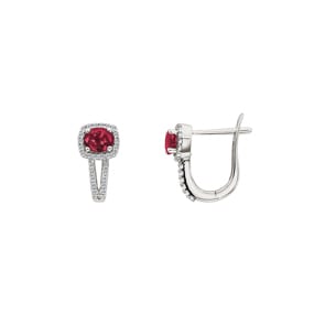 Kreolen 750/18 K Weissgold mit Rubin oval und Diamanten 0.24 ct H/si