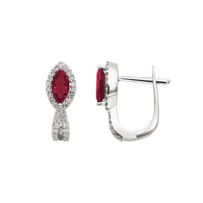 Kreolen 750/18 K Weissgold mit Rubinen und Diamanten 0.24 ct H/si