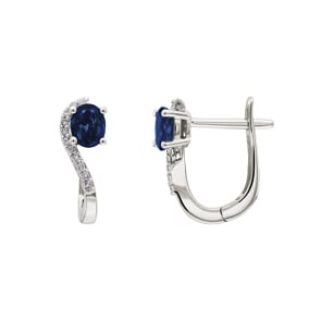 Kreolen 750/18 K Weissgold mit Saphir oval und Diamanten 0.08 ct H/si
