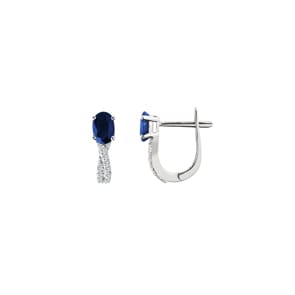 Kreolen 750/18 K Weissgold mit Saphir oval und Diamanten 0.12 ct H/si