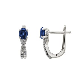 Kreolen 750/18 K Weissgold mit Saphir oval und Diamanten 0.12 ct H/si