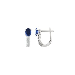 Créoles or gris 750/18 ct avec saphir ovale et diamants 0.13 ct H/si