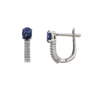 Kreolen 750/18 K Weissgold mit Saphir oval und Diamanten 0.13 ct H/si