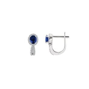 Kreolen 750/18 K Weissgold mit Saphir oval und Diamanten 0.22 ct H/si