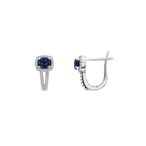 Kreolen 750/18 K Weissgold mit Saphir oval und Diamanten 0.24 ct H/si