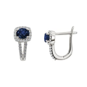 Kreolen 750/18 K Weissgold mit Saphir oval und Diamanten 0.24 ct H/si