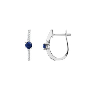 Kreolen 750/18 K Weissgold mit Saphir rund und Diamanten 0.12 ct H/si