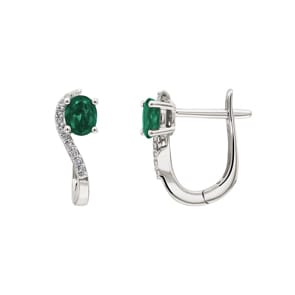 Kreolen 750/18 K Weissgold mit Smaragd oval und Diamanten 0.08 ct H/si
