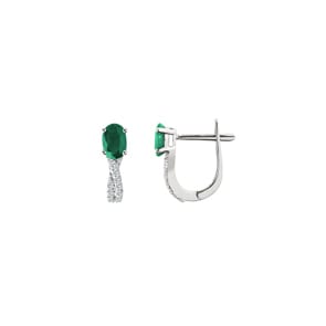Kreolen 750/18 K Weissgold mit Smaragd oval und Diamanten 0.12 ct H/si