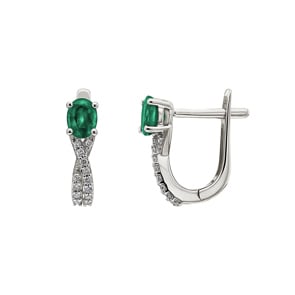 Créoles or gris 750/18 ct avec émeraude ovale et diamants 0.12 ct H/si