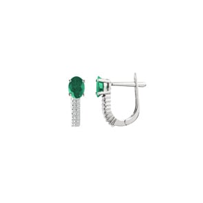 Kreolen 750/18 K Weissgold mit Smaragd oval und Diamanten 0.13 ct H/si