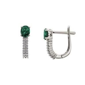Créoles or gris 750/18 ct avec émeraude ovale et diamants 0.13 ct H/si