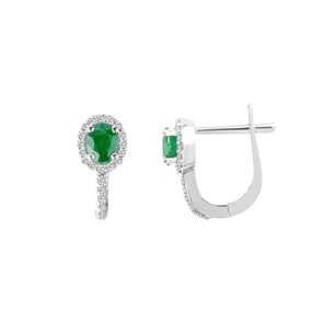 Kreolen 750/18 K Weissgold mit Smaragd oval und Diamanten 0.17 ct H/si