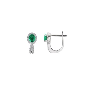 Kreolen 750/18 K Weissgold mit Smaragd oval und Diamanten 0.22 ct H/si