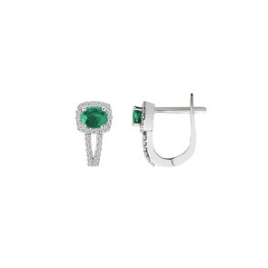 Créoles or gris 750/18 ct avec émeraude ovale et diamants 0.24 ct H/si