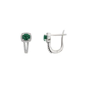 Créoles or gris 750/18 ct avec émeraude ovale et diamants 0.24 ct H/si