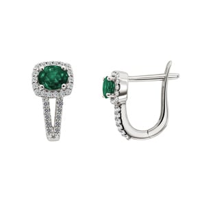 Créoles or gris 750/18 ct avec émeraude ovale et diamants 0.24 ct H/si