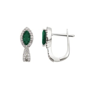Créoles or gris 750/18 ct avec émeraudes et diamants 0.24 ct H/si