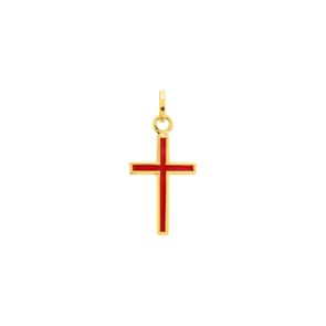 Cross Pendant 375/9 K Yellow Gold with red Lacquer