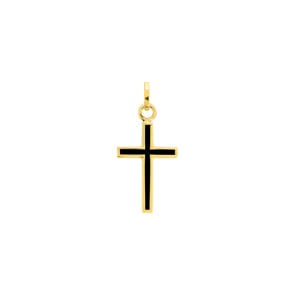 Cross Pendant 375/9 K Yellow Gold with black Lacquer