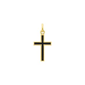 Cross Pendant 375/9 K Yellow Gold with black Lacquer