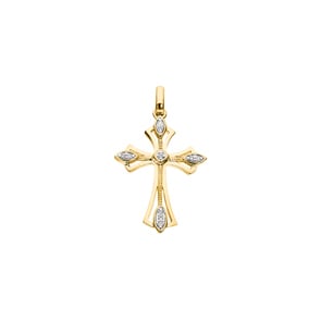 Kreuzanhänger 750/18 K Gelbgold mit Diamanten 0.03 ct H/si